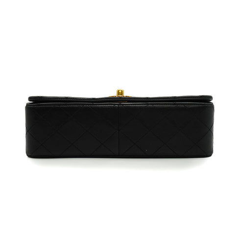VINTAGE CHANEL FULL FLAP CHAIN SHUOLDER BAG BLACK LAMB SKIN GOLD HARDWARE 90341875
