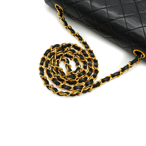 VINTAGE CHANEL FULL FLAP CHAIN SHUOLDER BAG BLACK LAMB SKIN GOLD HARDWARE 90341875