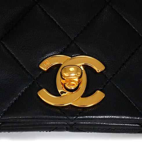 VINTAGE CHANEL FULL FLAP CHAIN SHUOLDER BAG BLACK LAMB SKIN GOLD HARDWARE 90341875