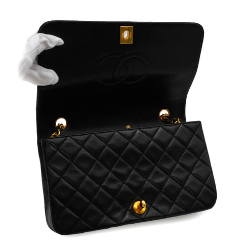VINTAGE CHANEL FULL FLAP CHAIN SHUOLDER BAG BLACK LAMB SKIN GOLD HARDWARE 90341875