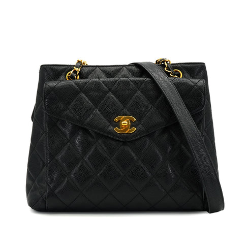 VINTAGE CHANEL MATELASSE CHAIN SHOULDER BAG BLACK CAVIAR SKIN GOLD HARDWARE 90332384