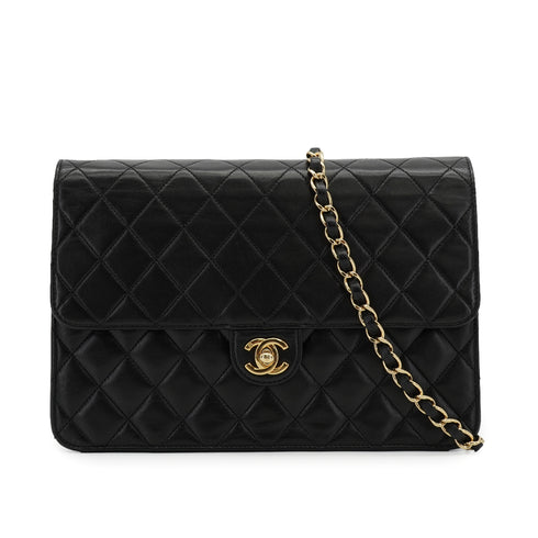 VINTAGE CHANEL MATELASSE CHAIN SHOULDER BAG BLACK LAMB SKIN GOLD HARDWARE 90335309
