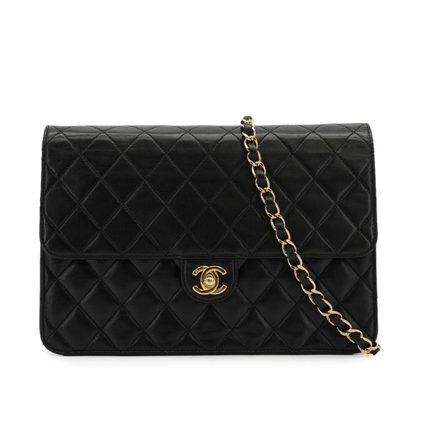 VINTAGE CHANEL MATELASSE CHAIN SHOULDER BAG BLACK LAMB SKIN GOLD HARDWARE 90335309