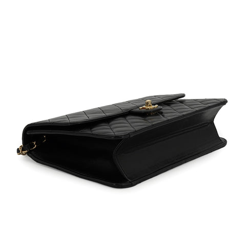 VINTAGE CHANEL MATELASSE CHAIN SHOULDER BAG BLACK LAMB SKIN GOLD HARDWARE 90335309