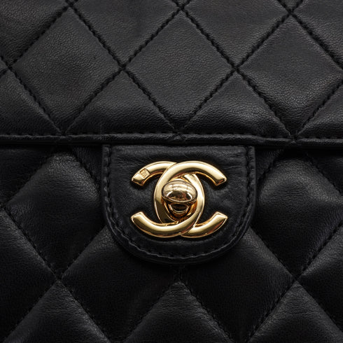 VINTAGE CHANEL MATELASSE CHAIN SHOULDER BAG BLACK LAMB SKIN GOLD HARDWARE 90335309
