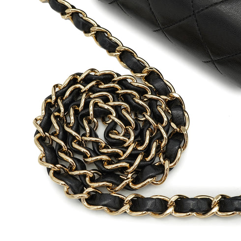 VINTAGE CHANEL MATELASSE CHAIN SHOULDER BAG BLACK LAMB SKIN GOLD HARDWARE 90335309