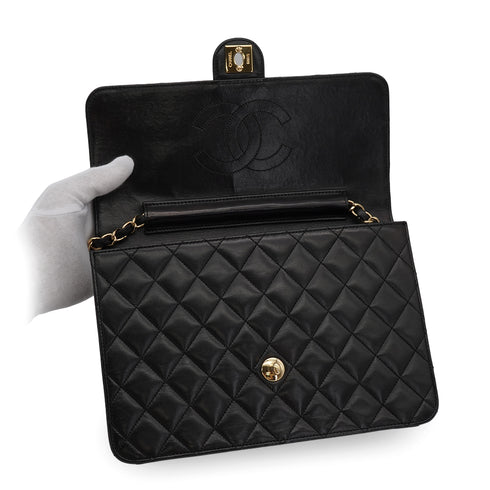 VINTAGE CHANEL MATELASSE CHAIN SHOULDER BAG BLACK LAMB SKIN GOLD HARDWARE 90335309