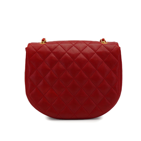 VINTAGE CHANEL MATELASSE CHAIN SHOULDER BAG RED LAMB SKIN GOLD HARDWARE 90335145