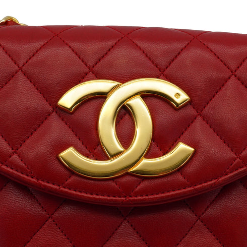 VINTAGE CHANEL MATELASSE CHAIN SHOULDER BAG RED LAMB SKIN GOLD HARDWARE 90335145
