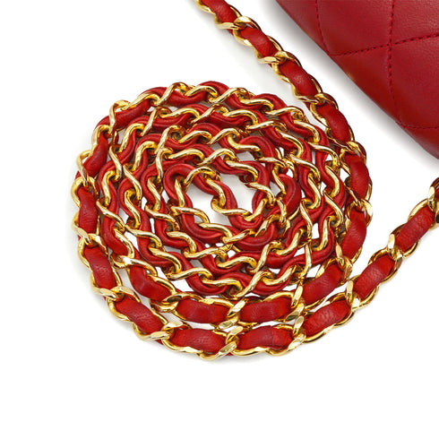 VINTAGE CHANEL MATELASSE CHAIN SHOULDER BAG RED LAMB SKIN GOLD HARDWARE 90335145