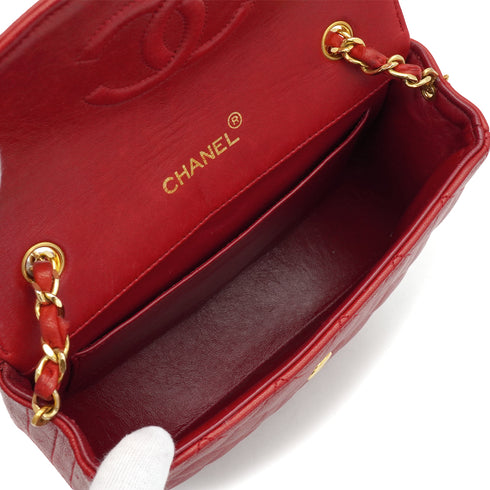 VINTAGE CHANEL MATELASSE CHAIN SHOULDER BAG RED LAMB SKIN GOLD HARDWARE 90335145
