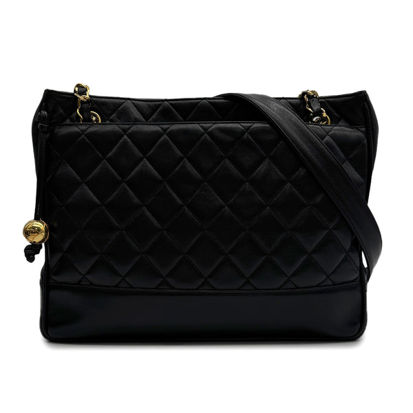 VINTAGE CHANEL MATELASSE CHAIN TOTE BAG BLACK LAMB SKIN GOLD HARDWARE 90313541