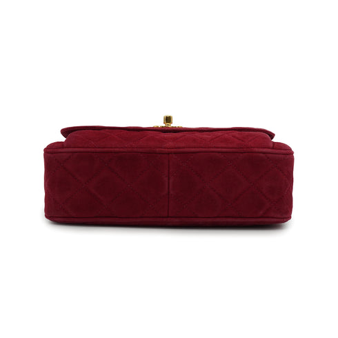 VINTAGE CHANEL MATELASSE FRINGE CHAIN SHOULDER BAG RED SUEDE GOLD HARDWARE 90335778