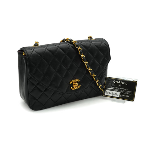 VINTAGE CHANEL MATELASSE HALF MOON CHAIN SHOULDER BAG BLACK LAMB SKIN 90329018