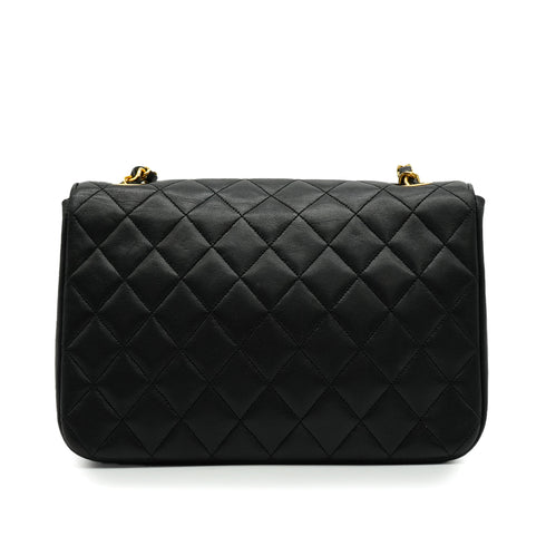 VINTAGE CHANEL MATELASSE HALF MOON CHAIN SHOULDER BAG BLACK LAMB SKIN 90329018