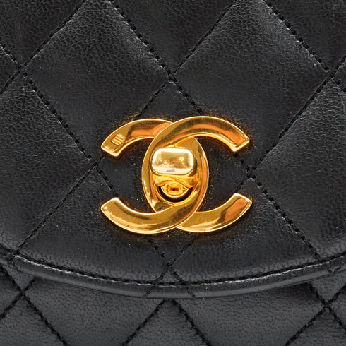 VINTAGE CHANEL MATELASSE HALF MOON CHAIN SHOULDER BAG BLACK LAMB SKIN 90329018