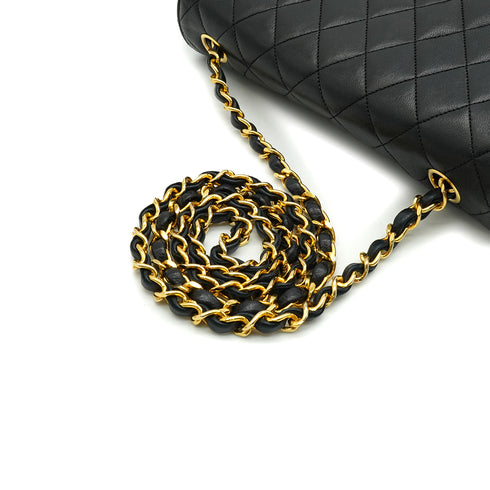 VINTAGE CHANEL MATELASSE HALF MOON CHAIN SHOULDER BAG BLACK LAMB SKIN 90329018