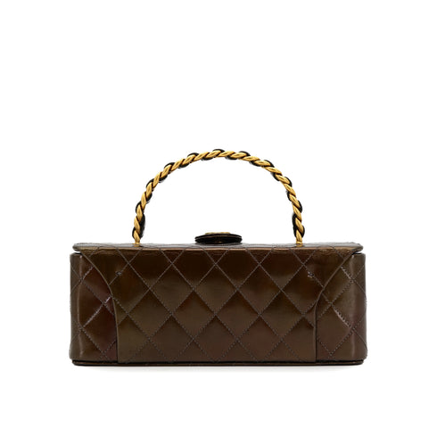 VINTAGE CHANEL MATELASSE HAND BAG BROWN LEATHER GOLD HARDWARE 90313327
