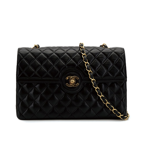VINTAGE CHANEL MATELASSE TURN LOCK CHAIN SHOULDER BAG BLACK LAMB SKIN GOLD HARDWARE 90310304 - PURPOSE