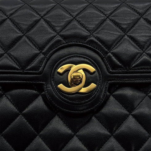 VINTAGE CHANEL MATELASSE TURN LOCK CHAIN SHOULDER BAG BLACK LAMB SKIN GOLD HARDWARE 90310304 - PURPOSE