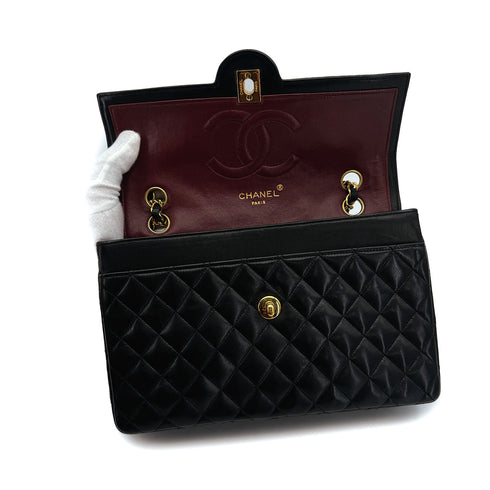 VINTAGE CHANEL MATELASSE TURN LOCK CHAIN SHOULDER BAG BLACK LAMB SKIN GOLD HARDWARE 90310304 - PURPOSE