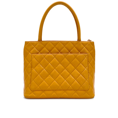 VINTAGE CHANEL MEDALLION MATELLASSE TOTE BAG ORANGE CAVIAR SKIN GOLD HARDWARE 90321626