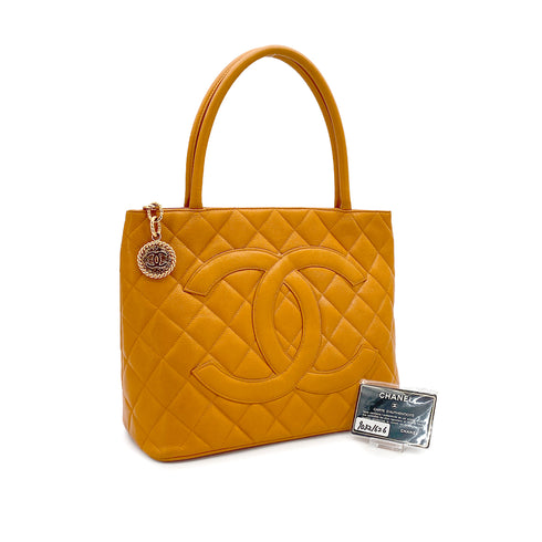 VINTAGE CHANEL MEDALLION MATELLASSE TOTE BAG ORANGE CAVIAR SKIN GOLD HARDWARE 90321626