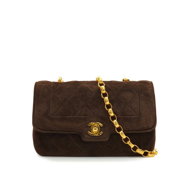 VINTAGE CHANEL MINI MATELASSE BIJOU CHAIN SHOULDER BAG BROWN SUEDE GOLD HARDWARE 90335889
