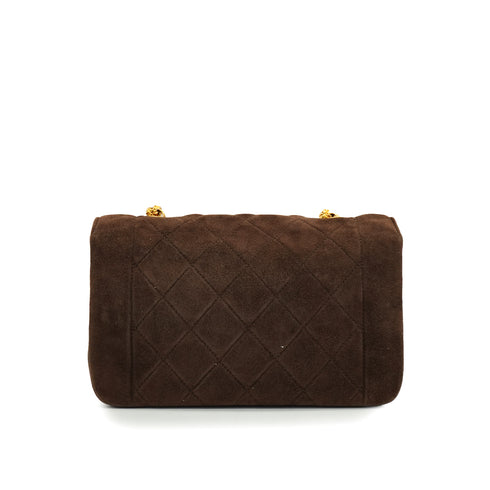 VINTAGE CHANEL MINI MATELASSE CHAIN SHOULDER BAG BROWN SUEDE GOLD HARDWARE 90335889