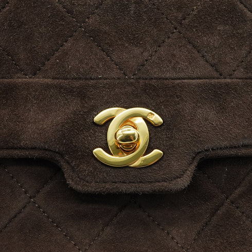 VINTAGE CHANEL MINI MATELASSE CHAIN SHOULDER BAG BROWN SUEDE GOLD HARDWARE 90335889