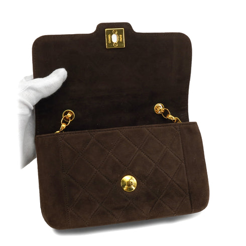 VINTAGE CHANEL MINI MATELASSE CHAIN SHOULDER BAG BROWN SUEDE GOLD HARDWARE 90335889