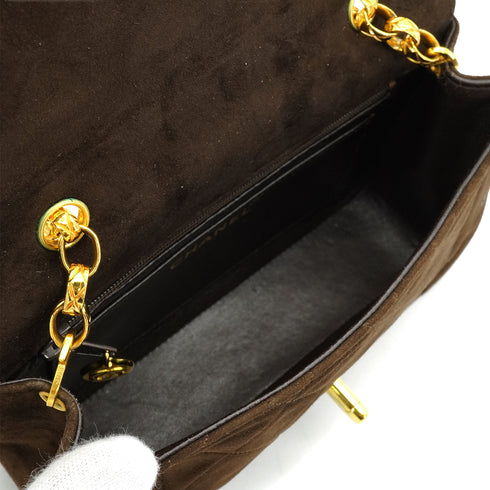 VINTAGE CHANEL MINI MATELASSE CHAIN SHOULDER BAG BROWN SUEDE GOLD HARDWARE 90335889
