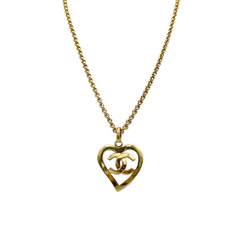 VINTAGE CHANEL NECKLACE COCOMARK HEART GOLD ACCESSORY 95P 90320160