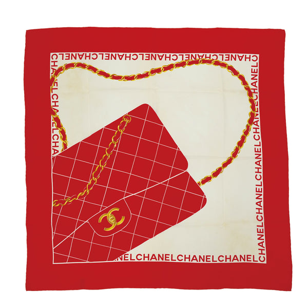 VINTAGE CHANEL SCARF LOGO MATELASSE RED SILK 90312708