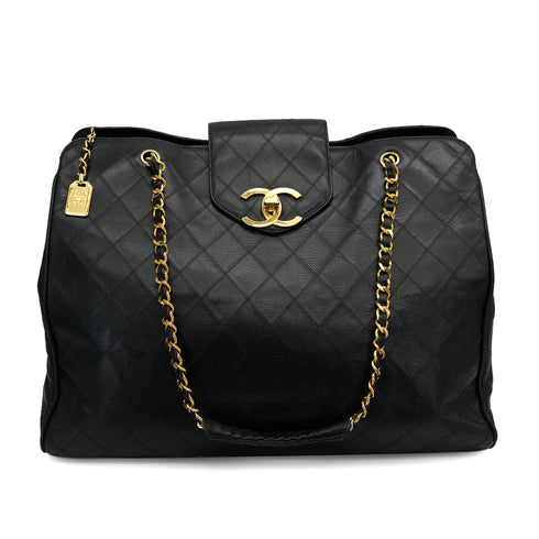 VINTAGE CHANEL SUPER MODEL BICOLORE CHAIN TOTE BAG BLACK LEATHER 90302924