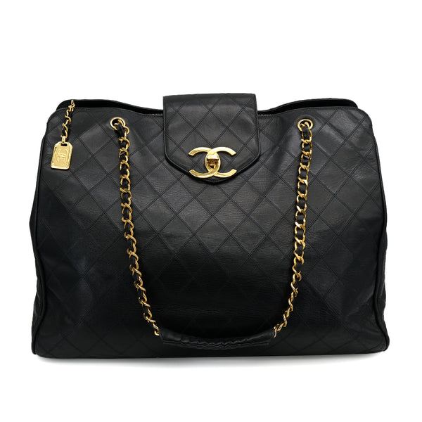 VINTAGE CHANEL SUPER MODEL BICOLORE CHAIN TOTE BAG BLACK LEATHER 90302924