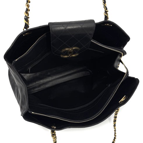VINTAGE CHANEL SUPER MODEL BICOLORE CHAIN TOTE BAG BLACK LEATHER 90302924