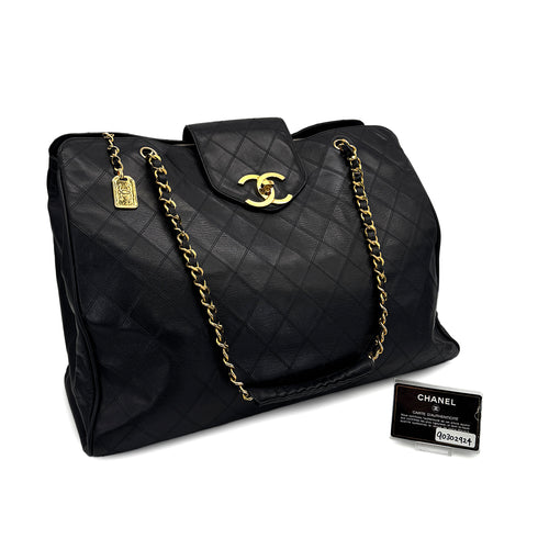VINTAGE CHANEL SUPER MODEL BICOLORE CHAIN TOTE BAG BLACK LEATHER 90302924