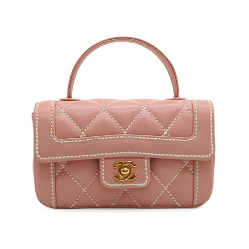 VINTAGE CHANEL WILD STITCH HAND BAG PINK LEATHER GOLD HARDWARE 90346151
