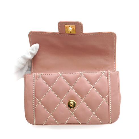 VINTAGE CHANEL WILD STITCH HAND BAG PINK LEATHER GOLD HARDWARE 90346151