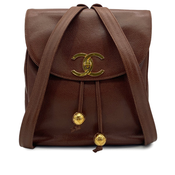 VINTAGE CHANEL BIG COCO CHAIN BACK PACK BROWN CAVIAR SKIN GOLD HARDWARE 90324764