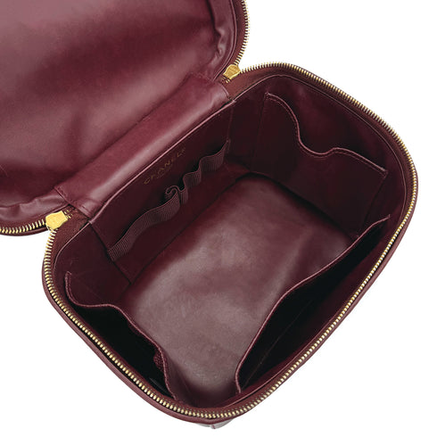 VINTAGE CHANEL 2WAY VANITY HAND SHOULDER BAG BURGUNDY CAVIAR SKIN GOLD HARDWARE 90317005