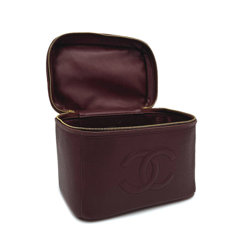 VINTAGE CHANEL 2WAY VANITY HAND SHOULDER BAG BURGUNDY CAVIAR SKIN GOLD HARDWARE 90317005