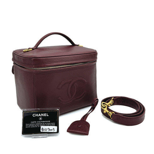 VINTAGE CHANEL 2WAY VANITY HAND SHOULDER BAG BURGUNDY CAVIAR SKIN GOLD HARDWARE 90317005