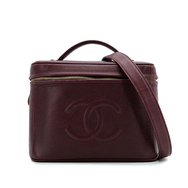 VINTAGE CHANEL 2WAY VANITY HAND SHOULDER BAG BURGUNDY CAVIAR SKIN GOLD HARDWARE 90317005