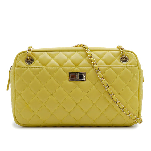 VINTAGE CHANEL 2.55 MATERASSE CHAIN SHOULDER BAG YELLOW LAMB SKIN GOLD HARDWARE 90343938