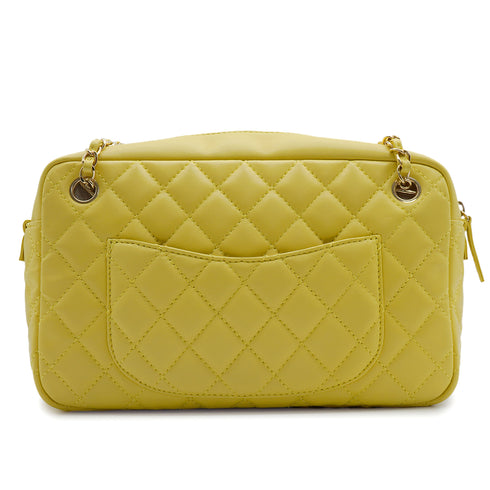 VINTAGE CHANEL 2.55 MATERASSE CHAIN SHOULDER BAG YELLOW LAMB SKIN GOLD HARDWARE 90343938