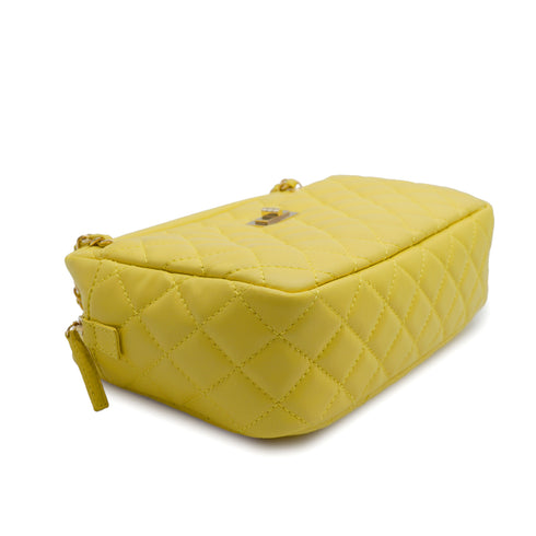 VINTAGE CHANEL 2.55 MATERASSE CHAIN SHOULDER BAG YELLOW LAMB SKIN GOLD HARDWARE 90343938