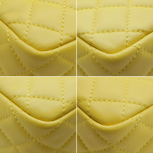 VINTAGE CHANEL 2.55 MATERASSE CHAIN SHOULDER BAG YELLOW LAMB SKIN GOLD HARDWARE 90343938