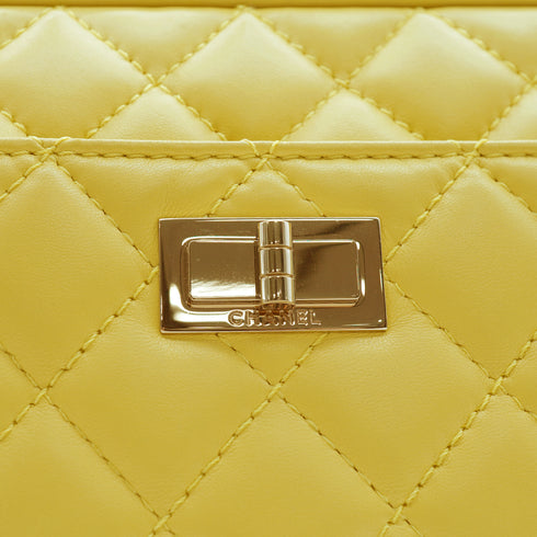 VINTAGE CHANEL 2.55 MATERASSE CHAIN SHOULDER BAG YELLOW LAMB SKIN GOLD HARDWARE 90343938